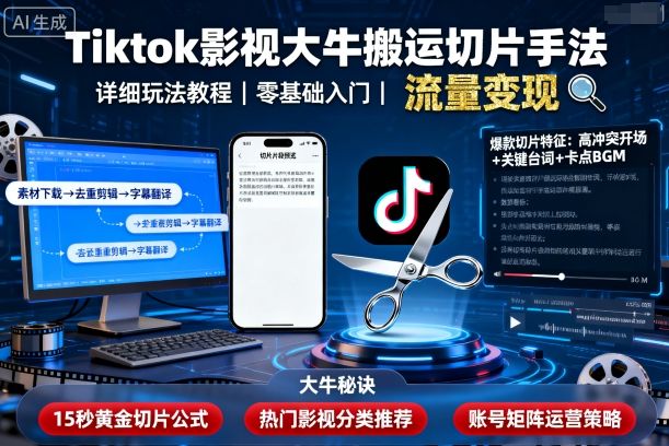 Tiktok影视大牛搬运切片手法,详细玩法教程-网赚副业网