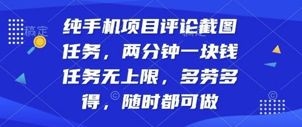 纯手机项目评论截图任务,两分钟一块钱多劳多得,随时随地都能做【揭秘】-网赚副业网