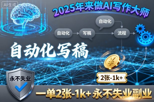 2025年来做AI写作大师，自动化写稿，一单2张-1k+，永不失业副业-网赚副业网