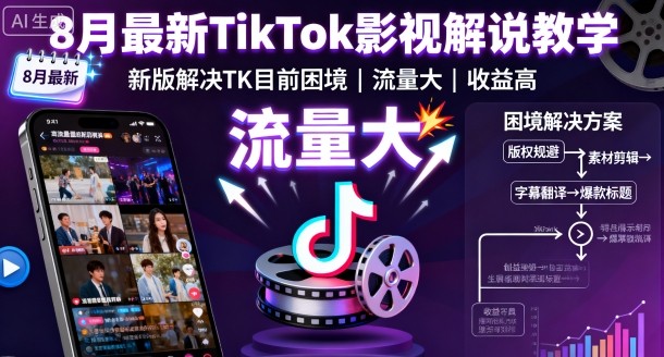 8月最新TikTok影视解说教学,新版解决TK目前困境,流量大,收益高-网赚副业网