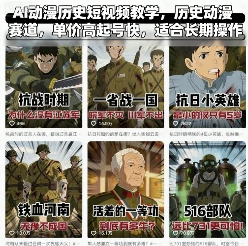AI动漫历史短视频教学,历史动漫赛道,单价高起号快,适合长期操作-网赚副业网