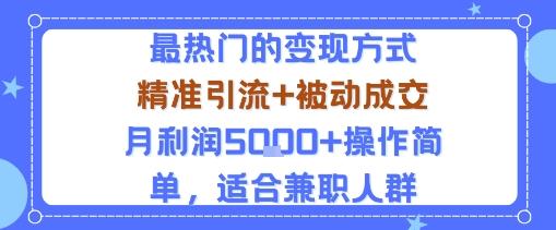 小众赛道玩法：当下最热门的变现方式，精准引流+被动成交月利润5k+操作简单，适合兼职人群-网赚副业网
