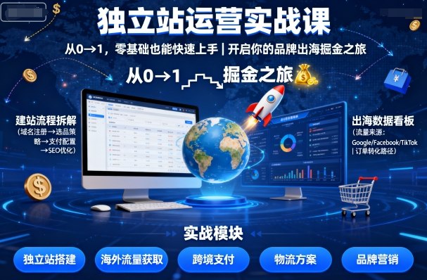 独立站运营实战课，​从0到1，零基础也能快速上手，开启你的品牌出海掘金之旅-网赚副业网