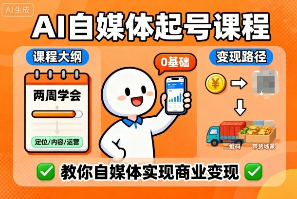 AI自媒体起号课程，0基础小白两周学会，教你自媒体实现商业变现-网赚副业网