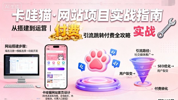 卡哇猫·网站项目,网站搭建与运营以及引流跳转付费-网赚副业网