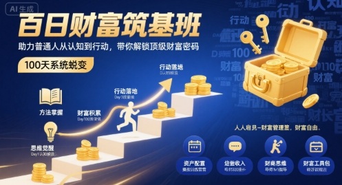 百日财富筑基班,助力普通人从认知到行动,带你解锁顶级财富密码-网赚副业网