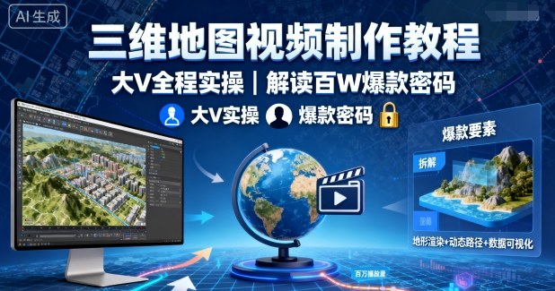 三维地图视频制作教程,大V全程实操,解读百W爆款密码-网赚副业网