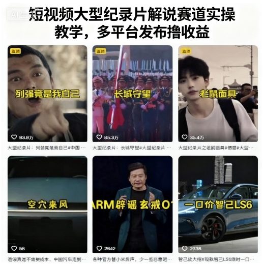 短视频大型纪录片解说赛道实操教学,多平台发布撸收益-网赚副业网