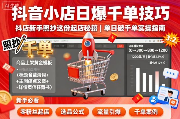 抖音小店日爆千单技巧,抖店新手照抄这份起店秘籍,单日破千单-网赚副业网