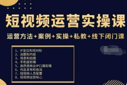 短视频运营实操课,运营方法+案例+实操+私教+线下闭门课-网赚副业网