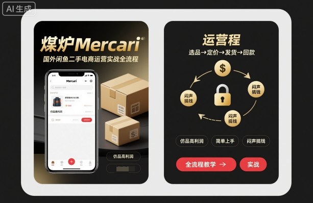 煤炉Mercari国外闲鱼二手电商运营实战全流程,仿品高利润,简单上手,闷声搞钱-网赚副业网