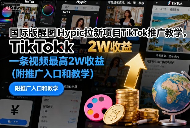 国际版醒图Hypic拉新项目TikTok推广教学,一条视频最高2W收益(附推广入口和教学)-网赚副业网
