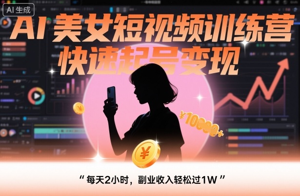 AI美女短视频训练营，快速起号变现，每天2小时，副业收入轻松过1W-网赚副业网