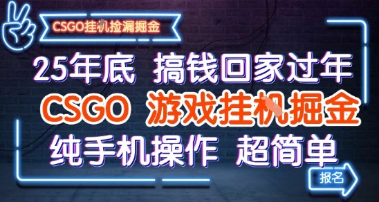 25年底搞钱回家过年,CSGO游戏挂G掘金,纯手机操作超简单【揭秘】-网赚副业网