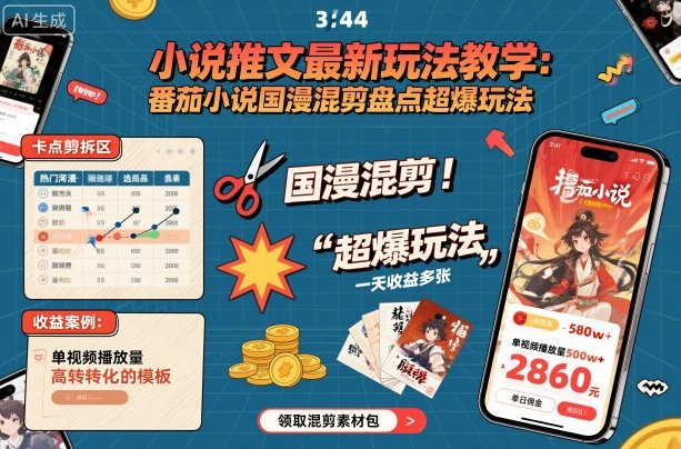 小说推文最新玩法教学,番茄小说国漫混剪盘点超爆玩法,全程干货,一天收益多张-网赚副业网