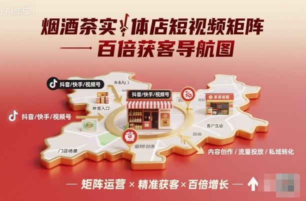 烟酒茶实体店短视频矩阵百倍获客导航图-网赚副业网