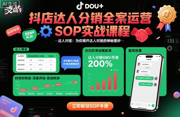 抖店达人分销全案运营SOP实战课程,为你揭开达人对接的神秘面纱-网赚副业网