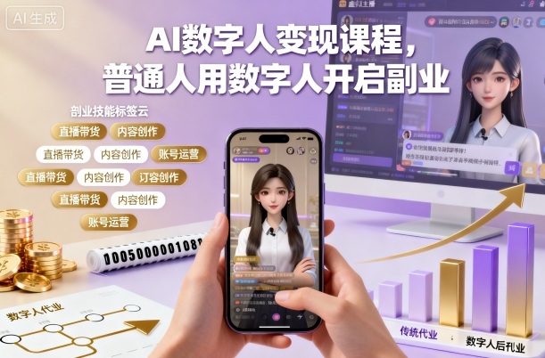 AI数字人变现课程,普通人用数字人开启副业-网赚副业网