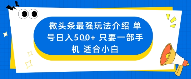 微头条最强玩法介绍一个号日入5张+只要一部手机适合小白-网赚副业网