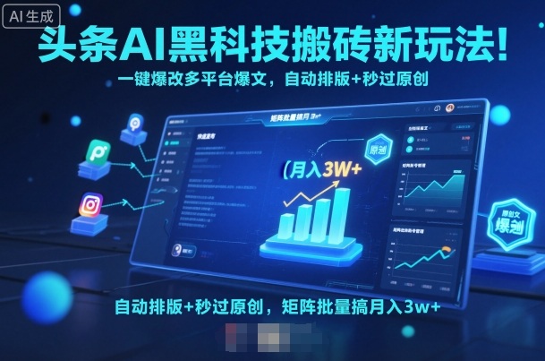 头条AI黑科技搬砖新玩法！一键爆改多平台爆文，自动排版+秒过原创，矩阵批量搞月入3w+【揭秘】-网赚副业网