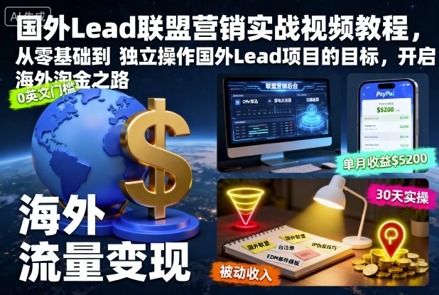 国外Lead联盟营销实战视频教程,从零基础到独立操作国外Lead项目的目标,开启海外淘金之路-网赚副业网