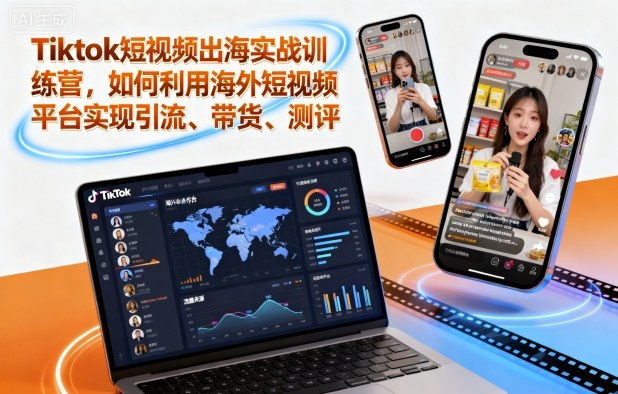 Tiktok短视频出海实战训练营,如何利用海外短视频平台实现引流、带货、测评-网赚副业网