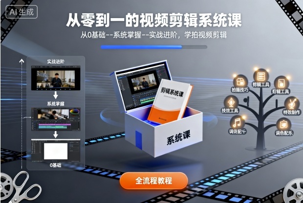 从零到一的视频剪辑系统课,从0基础–系统掌握–实战进阶,学拍视频剪辑-网赚副业网