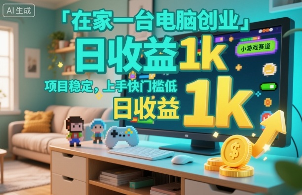 在家一台电脑创业,小游戏赛道,项目稳定,上手快门槛低,日收益1k+【揭秘】-网赚副业网
