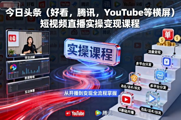 今日头条(好看,腾讯,YouTube等横屏)短视频直播实操变现课程-网赚副业网