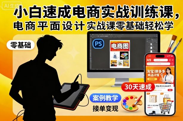 小白速成电商实战训练课,电商平面设计实战课零基础轻松学-网赚副业网