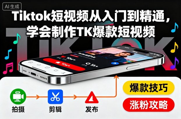 Tiktok短视频从入门到精通,学会制作TK爆款短视频-网赚副业网