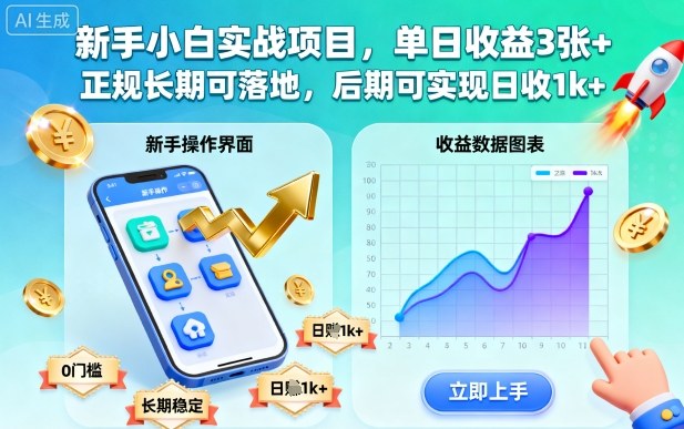 新手小白实战项目，单日收益3张+，正规长期可落地，后期可实现日收1k+【揭秘】-网赚副业网