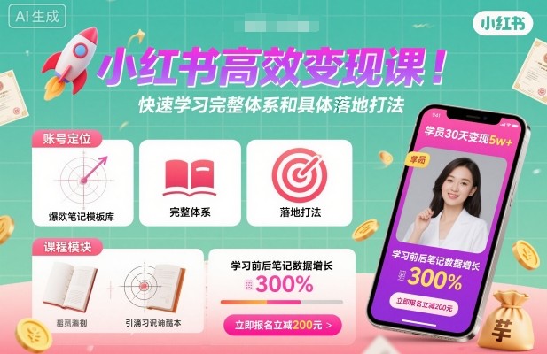 小红书高效变现课,快速学习小红书完整体系和具体落地打法-网赚副业网
