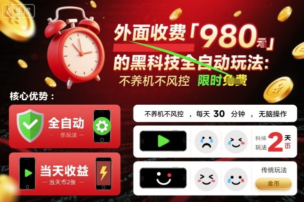 外面收费980的黑科技全自动玩法,不养机不风控,每天30分钟,无脑操作,当天收益2张【揭秘】-网赚副业网