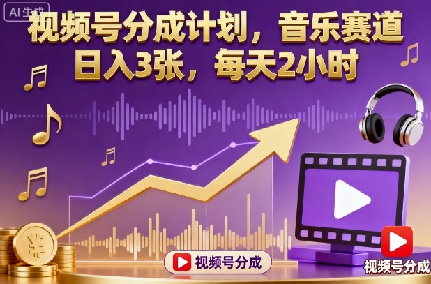 视频号分成计划，音乐赛道，日入3张，每天2小时-网赚副业网