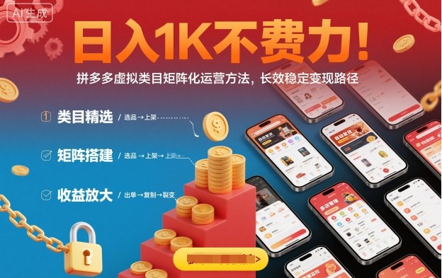 日入1K不费力!拼多多虚拟类目矩阵化运营方法,长效稳定变现路径-网赚副业网