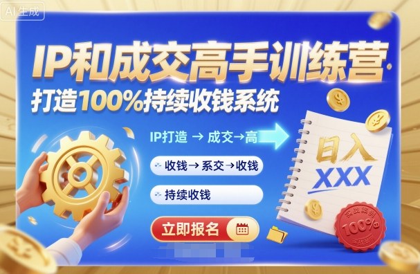 带你成为IP和成交高手的训练营,打造100%持续收钱系统-网赚副业网