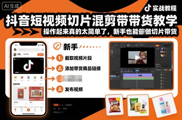 抖音短视频切片混剪带货教学,操作起来真的太简单了,新手也能做切片带货-网赚副业网