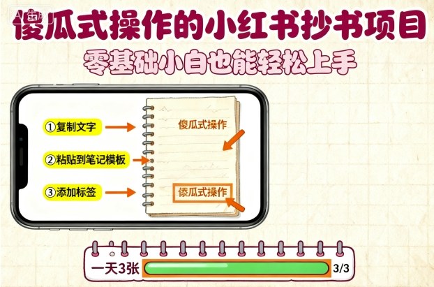 傻瓜式操作的小红书抄书项目,会复制粘贴就行,零基础小白也能一天3张-网赚副业网