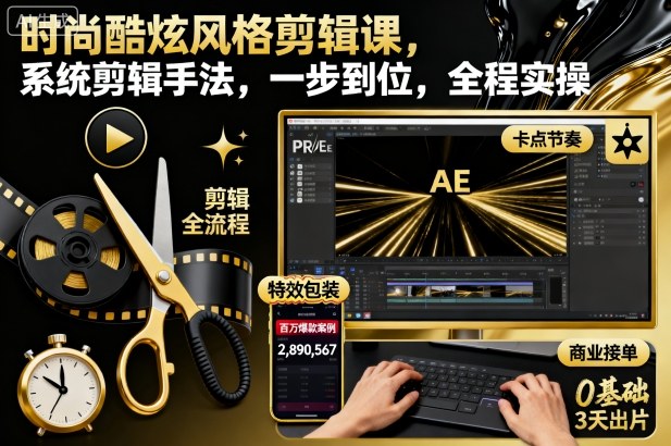 时尚酷炫风格剪辑课，系统剪辑手法，一步到位，全程实操-网赚副业网
