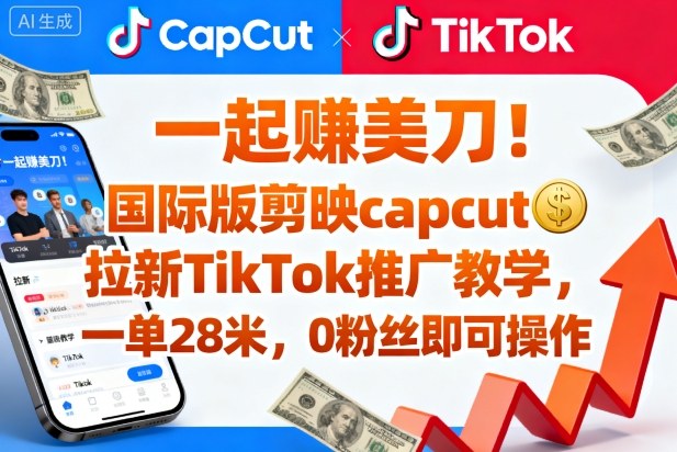 一起賺美刀!国际版剪映capcut拉新TikTok推广教学,一单28米,0粉丝即可操作(附推广入口和教学)-网赚副业网
