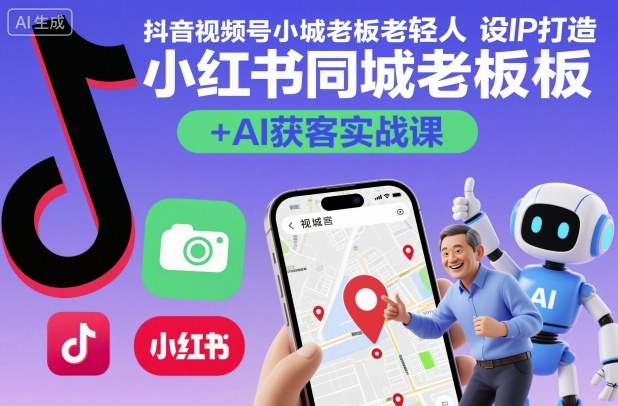抖音视频号小红书同城老板轻人设IP打造+AI获客实战课,人设打造-算法拆解-拍摄剪辑-内容运营-AI创作-网赚副业网
