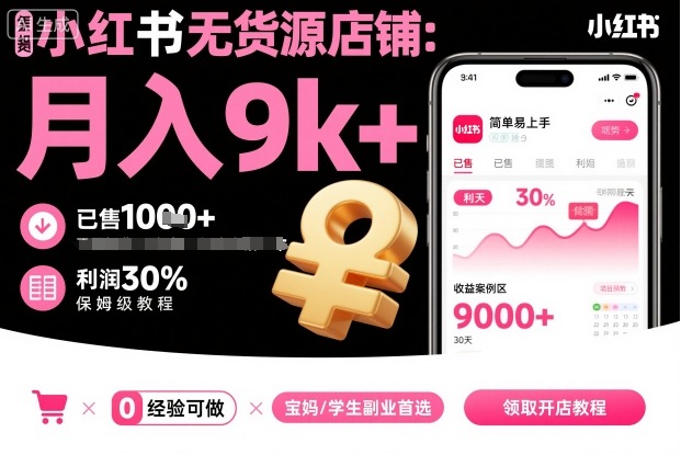 小红书无货源店铺项目,简单易上手,月入9k+,保姆级教程-网赚副业网