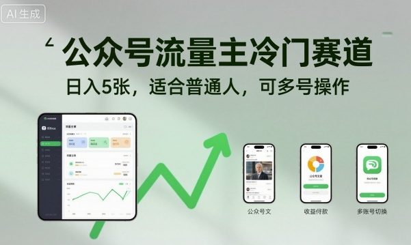 公众号流量主冷门赛道,日入5张,适合普通人,可多号操作-网赚副业网
