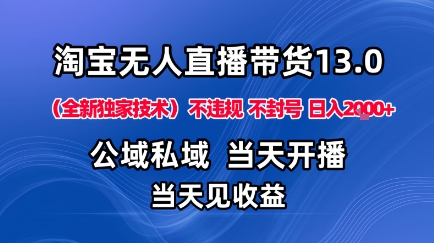 淘宝无人直播13.0,公域私域技术,不封号,不违规布局下半年旺季赛道,日入1K+(独家技术)【揭秘】-网赚副业网