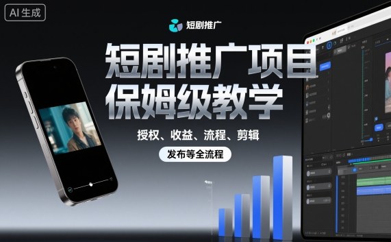 短剧推广项目保姆级教学,授权、收益、流程、剪辑,发布等全流程-网赚副业网