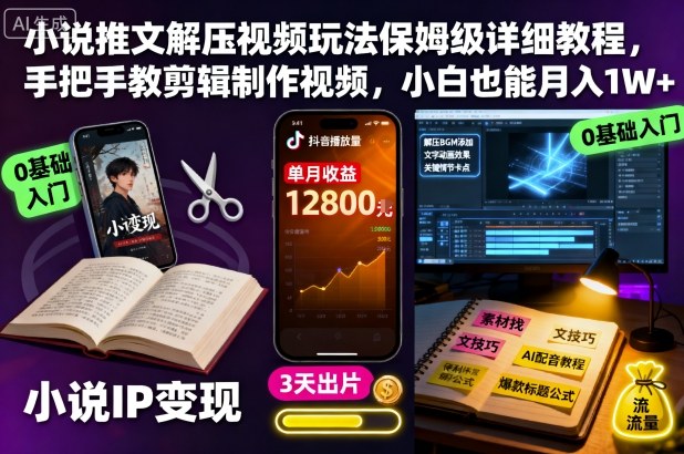 小说推文解压视频玩法保姆级详细教程，手把手教剪辑制作视频，小白也能月入1W+-网赚副业网