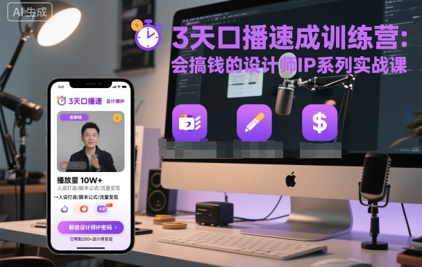 3天口播速成训练营，会搞钱的设计师IP系列实战课-网赚副业网