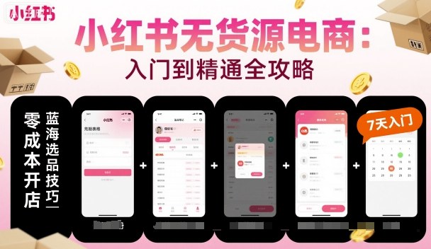 小红书无货源电商,入门到精通,开店+选品+笔记+剪辑+赛道+内容-网赚副业网