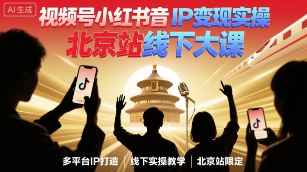 视频号小红书抖音IP变现实操北京站线下大课,40+行业短视频高变现姿势,100+IP高变现实操技术-网赚副业网